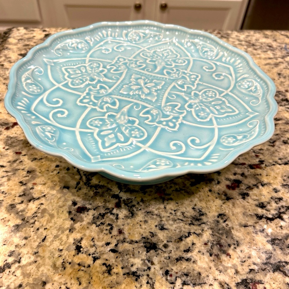 Vera Bradley Light Blue Ceramic cake plate